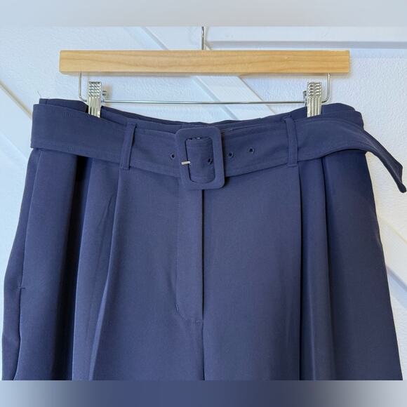 Express Belted Super High Rise Ankle Wide Leg Trouser Pant Navy Size 12 - Picture 2 of 10